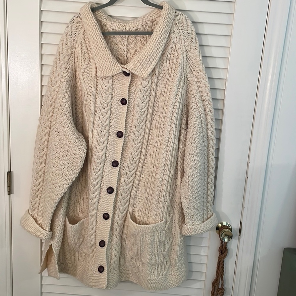 Handmade Oversized Button Down Cream Cable Beautiful Cardigan